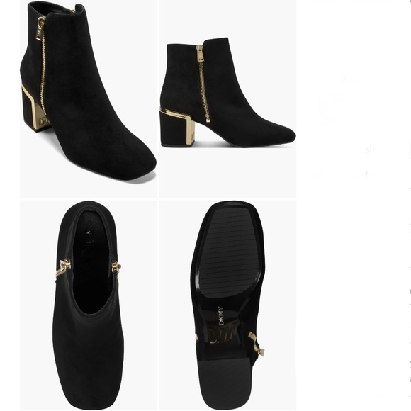 DKNY Kylah Black Suede Leather Block Heel Bootie Heeled Ankle Boot WITH ZIPPER 8 - Picture 3 of 12